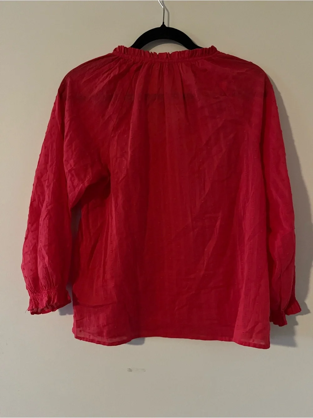J Crew Red Swiss Dot 100% Cotton Peasant Top Small Petite Cottagecore Prairie